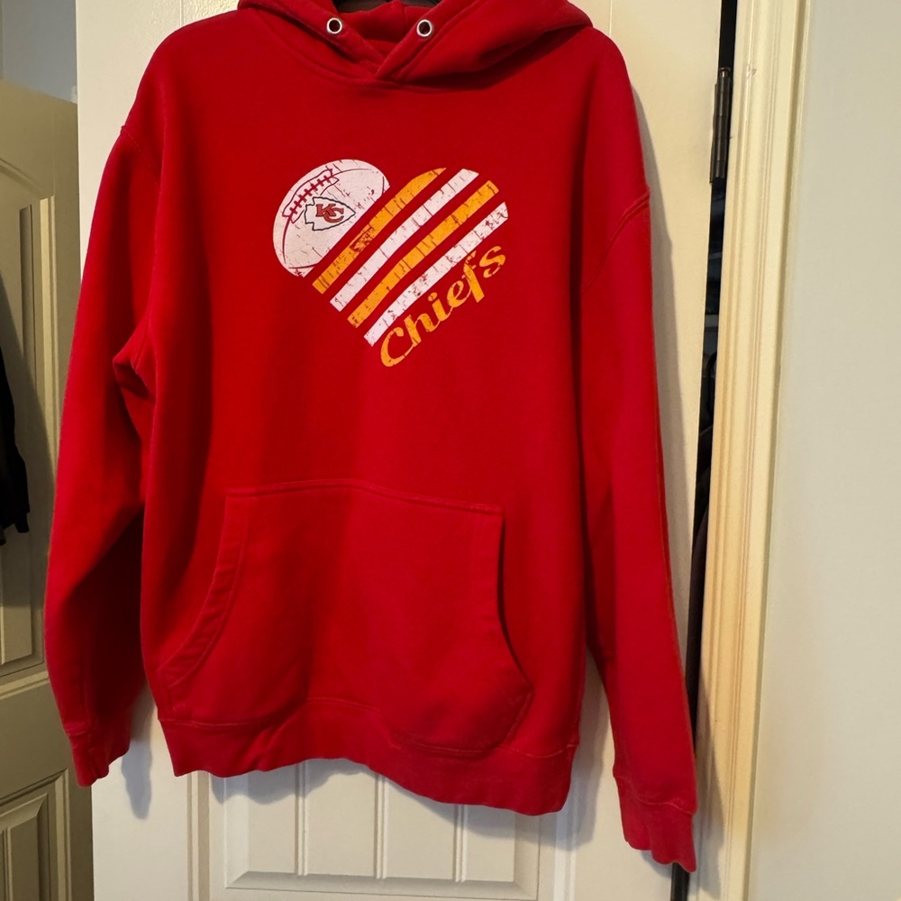 Vibrant Red Graphic Heart Hoodie Sweatshirt- KC Chiefs!